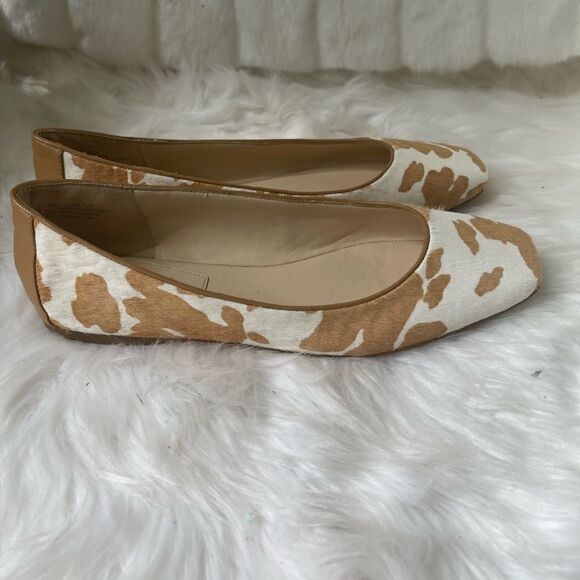 Nine West real cow  fur  tan and beige flats slip on square toe size 9.5 - Picture 1 of 10